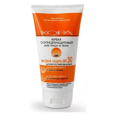 KORA Солнечная линия Крем солнцезащитный SPF30 Крем солнцезащитный для лица и тела Высокая Защита SPF 30