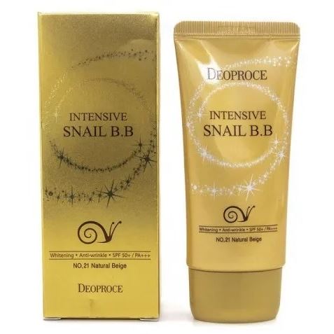 Deoproce Snail Intensive Snail BB SPF50+/PA+++ Тональный ВВ крем с Муцином улитки и Гиалуроновой кислотой 