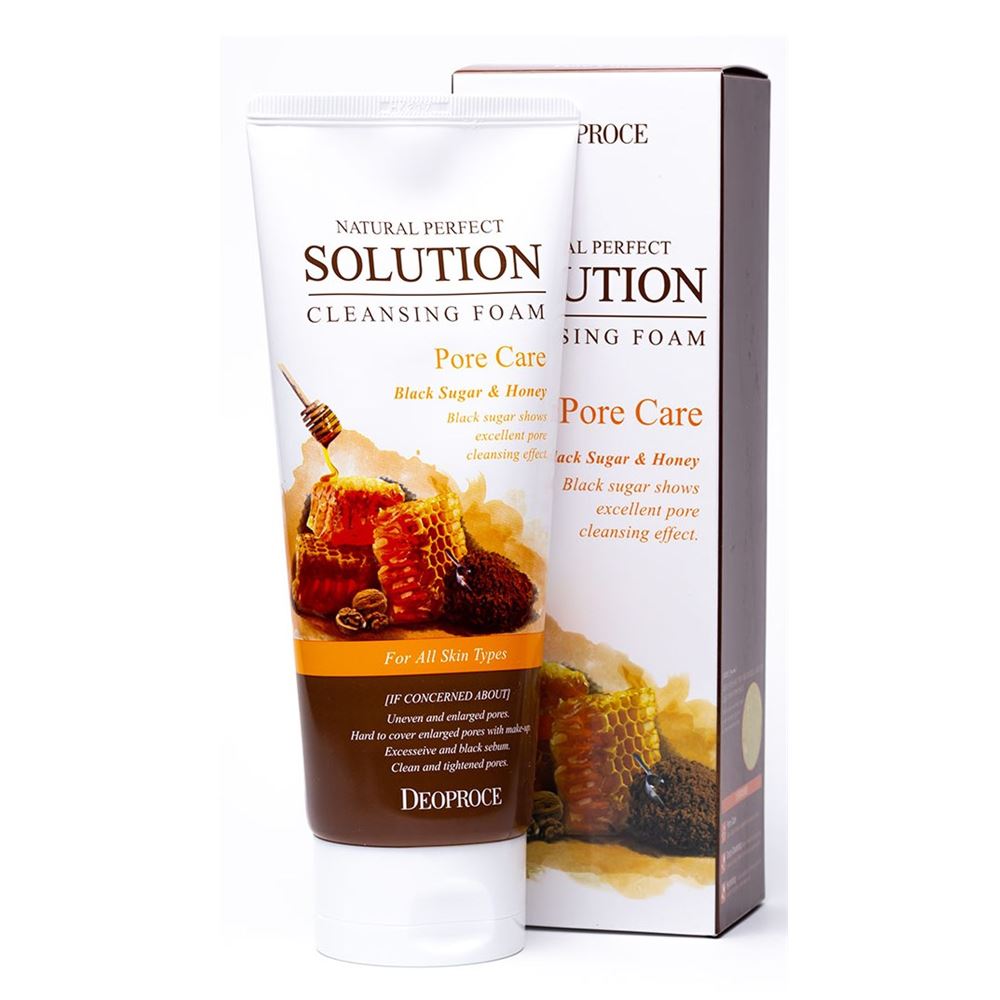 Deoproce Soap & Foam Natural Perfect Solution Cleansing Foam Pore Care Black & Sugar & Honey Пенка для умывания с сахаром и медом для сужения пор