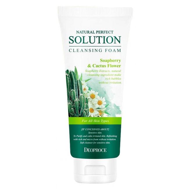 Deoproce Soap & Foam Natural Perfect Solution Cleansing Foam Soapberry & Cactus Flower Пенка для умывания с экстрактом цветков кактуса и мыльным орехом