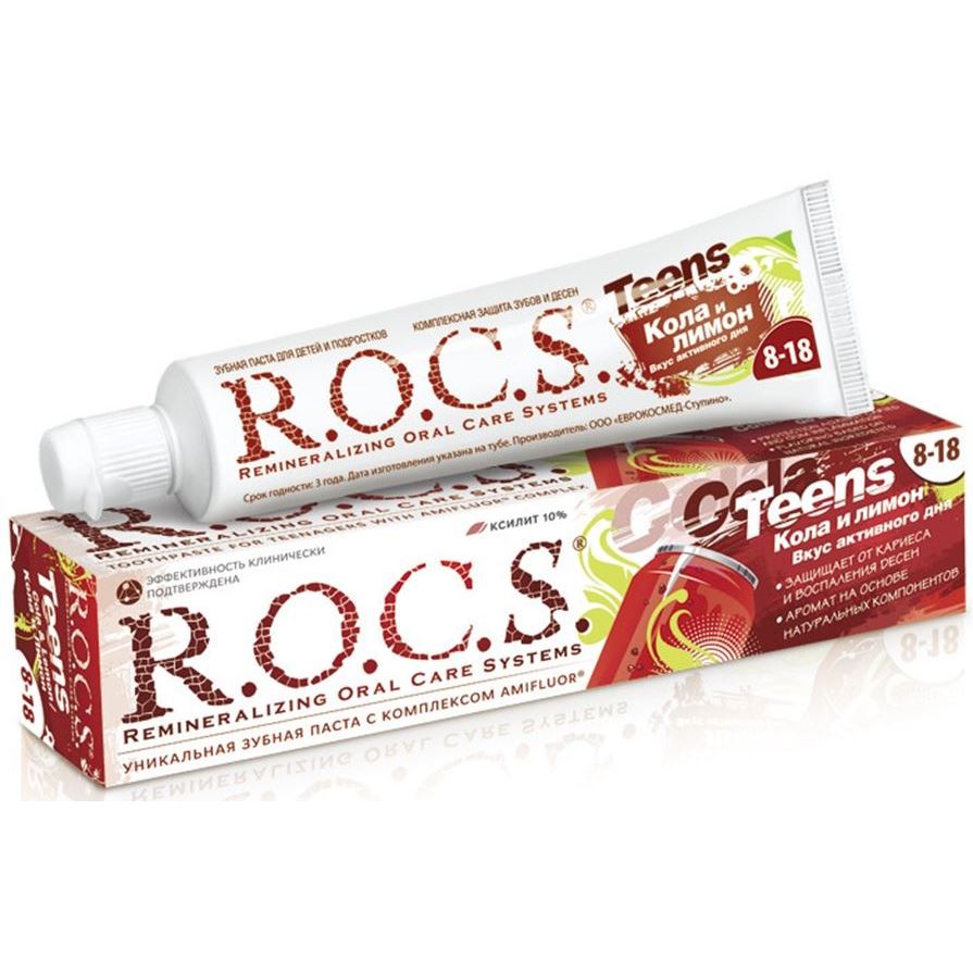 R.O.C.S. Teens Teens Cola & Lemon Go Active!  Зубная паста для детей и подростков Кола и лимон Вкус активного дня