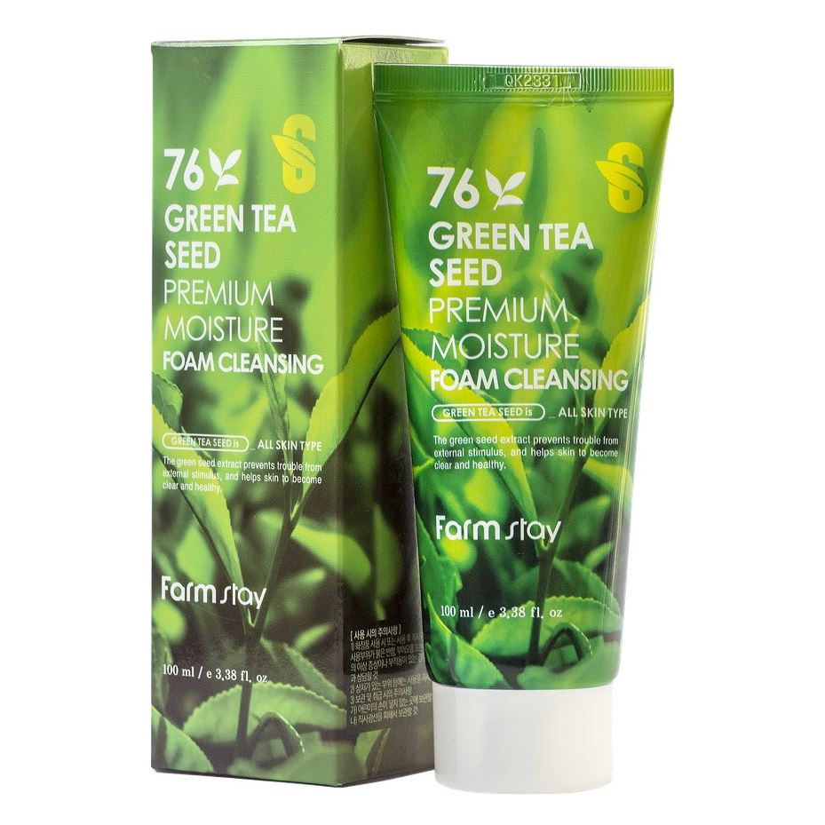 FarmStay Cleansing 76 Green Tea Seed Premium Moisture Foam Cleansing  Ультраувлажняющая пенка для умывания с экстрактом семян зеленого чая 