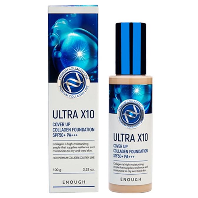 Enough Make Up Ultra X10 Cover Up Collagen Foundation SPF 50+ РА+++ Основа тональная - Тональный крем с коллагеном SPF 50