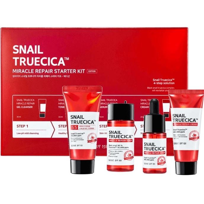 Some By Mi Faсe Care Snail Truecica Miracle Repair Starter Kit Набор восстанавливающий с муцином улитки: гель для умывания, тонер, сыворотка, крем