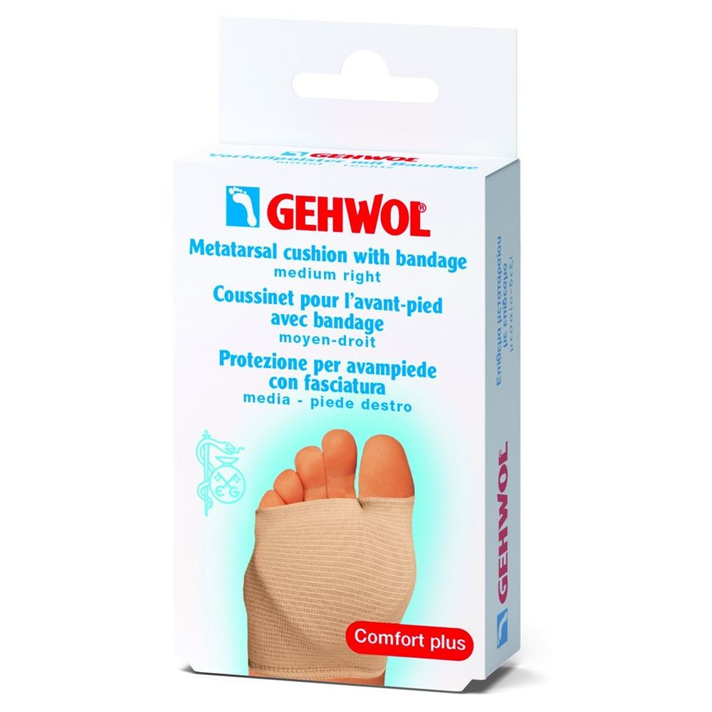 Gehwol Комфорт+ Защита Metatarsal Защитная подушка под плюсну из гель-полимера и бандажа, правая, большая Защитная подушка под плюсну из гель-полимера и бандажа, правая, большая