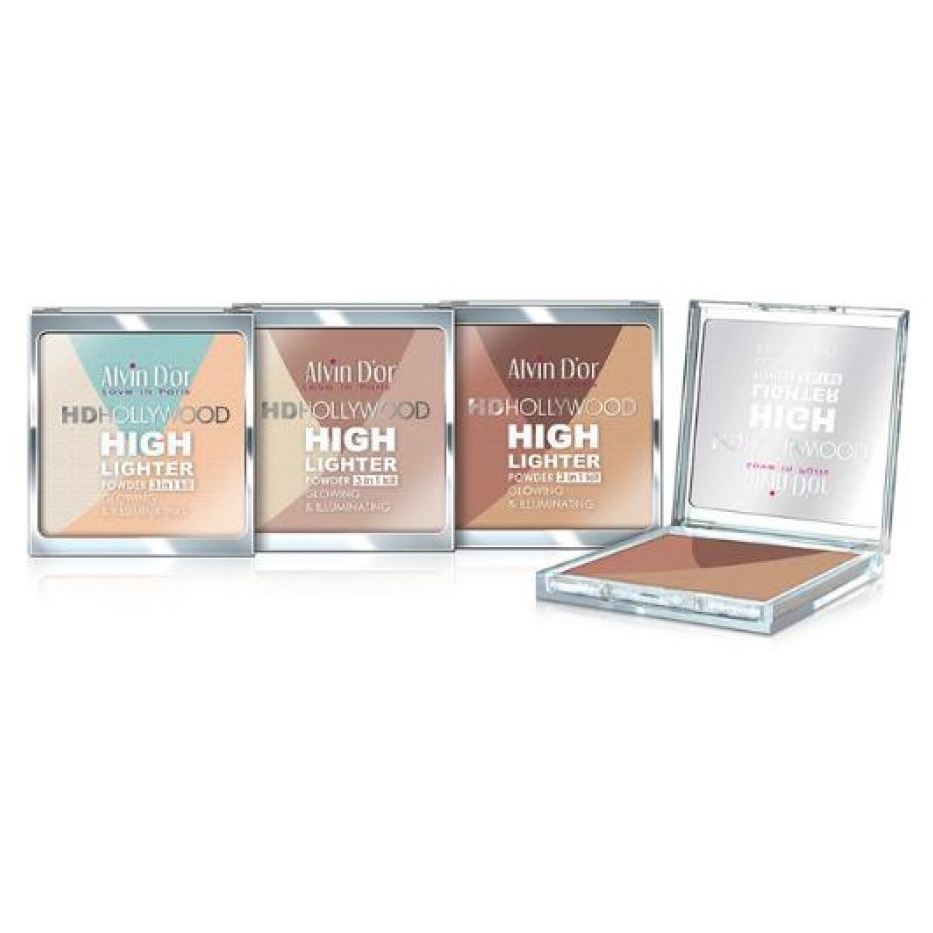 Alvin D or Make Up HD Hollywod Highlighter Powder 3 In 1 Kit Glowing & Illuminating Хайлайтер пудровый 3 в 1 