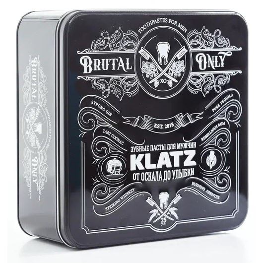 Klatz Brutal Only Набор Зубных паст для мужчин + Стеклянный бокал для виски  Набор: 6 зубных паст и 2 стеклянных бокала для виски