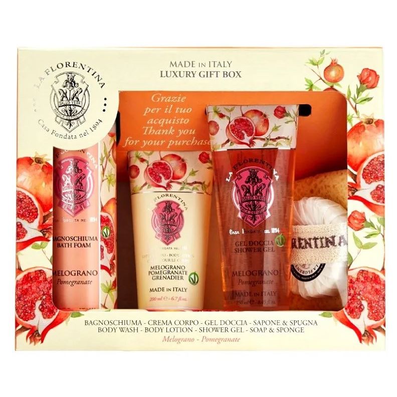La Florentina Body Care Набор Pomegranate Set Набор Гранат: Пена для ванны, Лосьон для тела, Гель для душа, Мыло, спонж