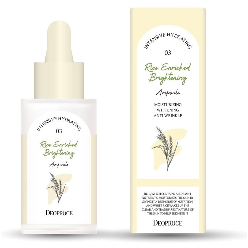 Deoproce Natural Skin Rice Enriched Brightening Ampoule  Осветляющая сыворотка для лица с экстрактами злаковых культур