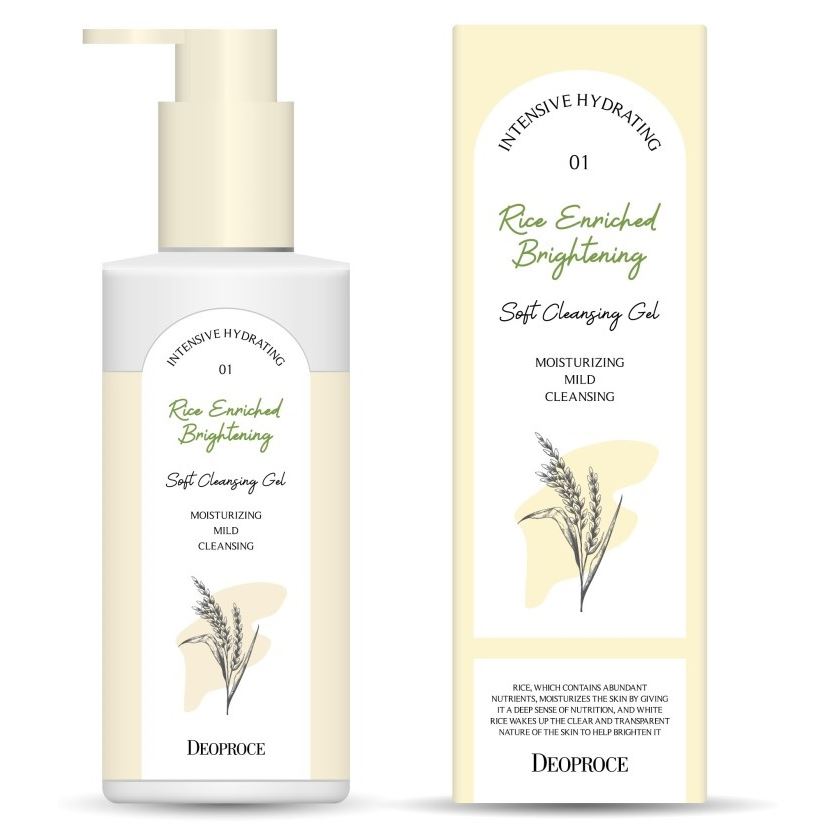 Deoproce Natural Skin Rice Enriched Brightening Soft Cleansing Gel Осветляющий гель для умывания с экстрактами злаковых культур