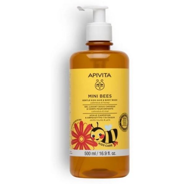 Apivita Hair Care MINI BEES Gentle Kids Hair and Body Wash Маленькие пчёлки Детский нежный очищающий гель для тела и волос с Календулой и Мёдом