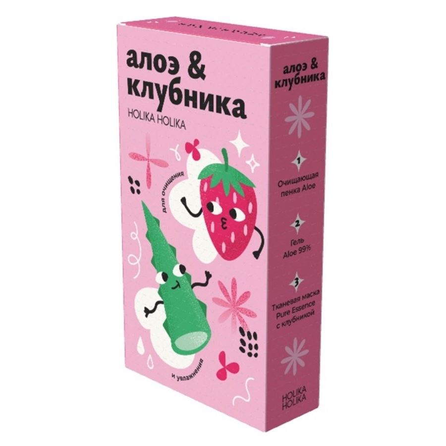 Holika Holika Aloe Набор «Алоэ & Клубника»  Набор для очищения и увлажнения кожи: пенка, гель, тканевая маска