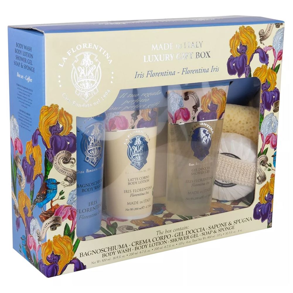 La Florentina Body Care Набор Florentina Iris Luxury Gift Box Подарочный набор Флорентийский ирис: пена для ванн, лосьон для тела, гель для душа, мыло, спонж для тела