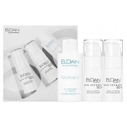 Eldan Антивозрастной уход Тревел-набор Пептидный комплекс Набор: Азуленовый очищающий гель, 50 мл + Пептидная сыворотка 50+, 15 мл + Пептидный крем 50+, 15 мл