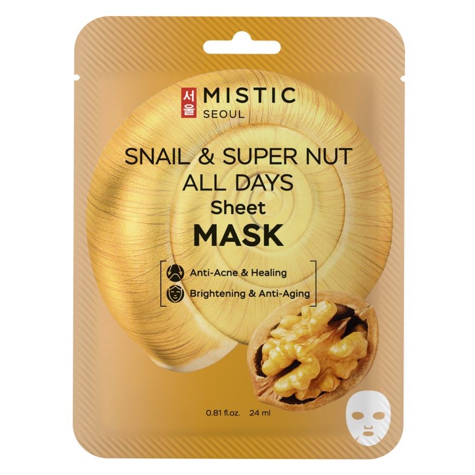 Mistic Care Snail & Super Nut All Days Sheet Mask Тканевая маска для лица с муцином улитки и экстрактом ореха 