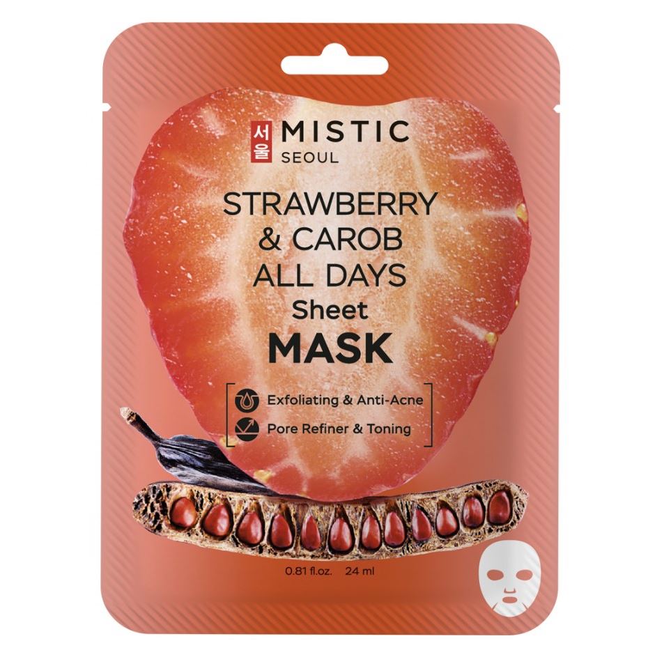 Mistic Care Strawberry And Carob All Days Sheet Mask Тканевая маска для лица с экстрактами клубники и кэроба 