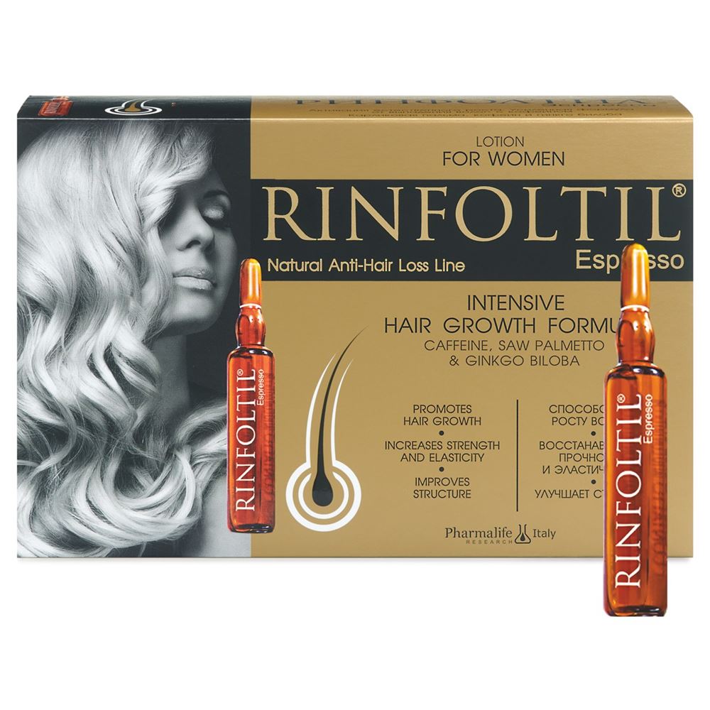 Rinfoltil Ампулы Ринфолтил Эспрессо Espresso Лосьон для женщин Активация естественного роста с кофеином, усиленная формула от выпадения волос