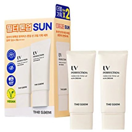 The Saem Eco Earth UV Perfection Poreless Tone UP Sun Cream SET  Крем для лица солнцезащитный