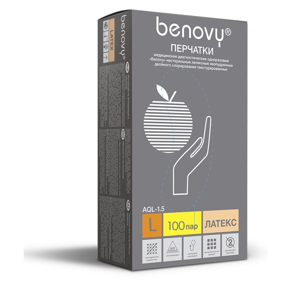 Benovy Accessories Перчатки Benovy Q латексные неопудренные бежевые Перчатки латексные неопудренные, 5.4 г, 100 шт, бежевые