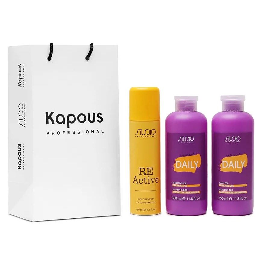 Kapous Professional Caring Line Набор для ежедневного ухода «Daily» с сухим шампунем Набор: шампунь, бальзам, сухой шампунь, пакет