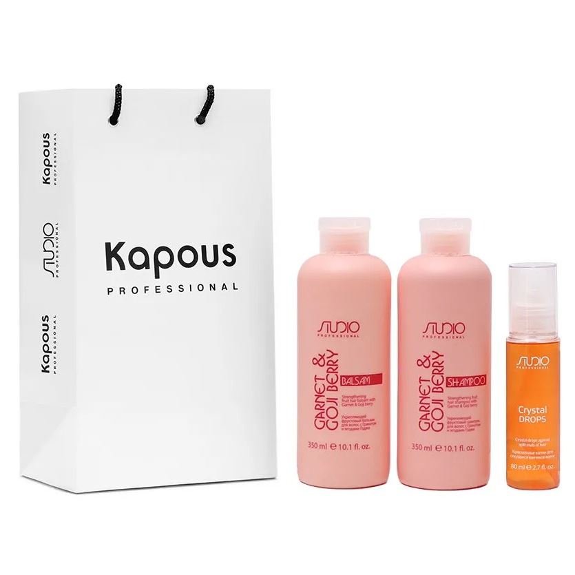 Kapous Professional Studio Набор для укрепления волос с ягодами Годжи и Гранатом Набор: шампунь, бальзам, капли, пакет