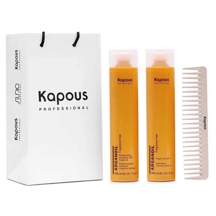 Kapous Professional Arganoil Набор от выпадения волос «Treatment» Набор: шампунь, бальзам, расческа, пакет