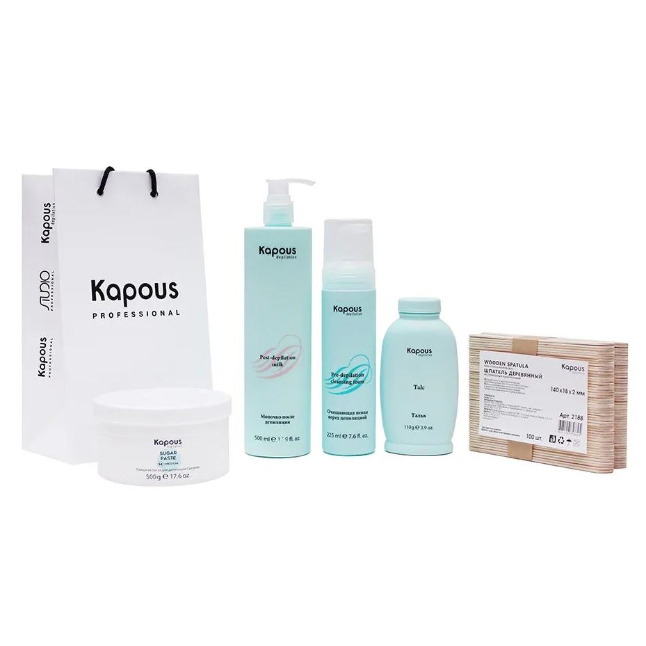 Kapous Professional Depilation Стартовый набор для Шугаринга «Kapous Depilation» Набор: пенка, тальк, сахарная паста, шпатель, молочко, пакет