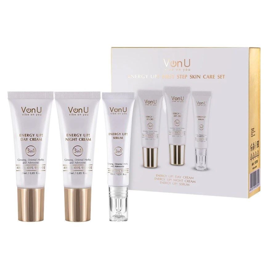 Von-U Наборы Набор Energy Up!  First step skin care set: Day Cream + Night Cream  + Serum  Набор: дневной крем, ночной, сыворотка
